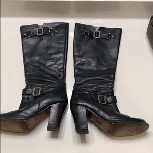 Frye Black Leather Round Toe Tall Boots- Size 7